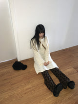 【MADE】フルートリボンストラップパンチングウェーブニットワンピース