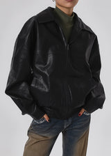 [MADE] Spread Collar Loose Leatherette Jacket