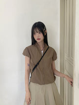 Kaco Nylon Puff Cropped Short-Sleeved Windbreaker Zip-Up