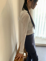 Swan rose see-through cropped hooded sweatshirt