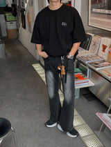 ASCLO ダイアグナルインシジョンブーツカットデニムパンツ