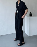 リネンツータックロングパンツスラックス / ECT linen two-tuck long pants slacks (2 colors)