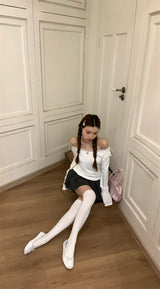 レースオフショルダー長袖Tシャツ