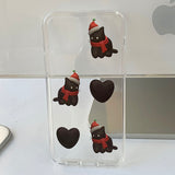 Black - Pattern Heart Santa Cat Phone Case