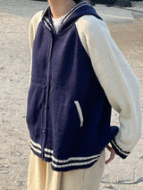 Navi button hood cardigan 