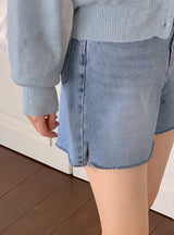 薄手フィットカットカプリスリットデニムパンツ(2color)