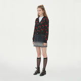 FLOWER JAQUARD KNIT CARDIGAN_BLACK (6610814763126)