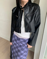 Batle biker pocket cropped leather jacket