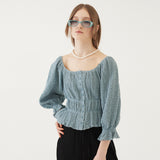 SHIRRING SQUARE BLOUSE (BLUE) (6579701874806)