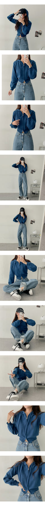 Pado Two-Way Cropped Knitwear Hooded Zip-Up