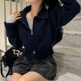 [BELLIDE MADE] Solid Standard Semi-Crop Knit Zip-Up
