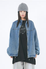China collar zip-up over denim jacket