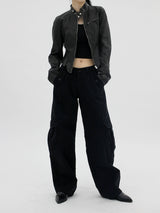 ピグメントウォッシュドレザージャケット/Pigment Washed Leather Jacket - Charcoal