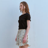 レースヘムハーフスリーブTシャツ / LACE HEM HALF SLEEVE TEE, BLACK