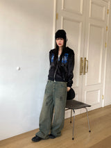 ペールヒップレタリングウォッシュドワイドデニムパンツ