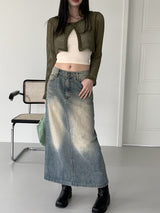 バッキービンテージマキシロングデニムスカート/Bucky Vintage Maxi Long Denim Skirt