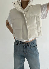 クロップレザーパッデッドベスト/Crop Leather Padded Vest (2color)