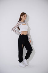 ライン ブラックホール メッシュ クロップ Tシャツ / TOP(9369) Line Black Hole Mesh Crop Tee