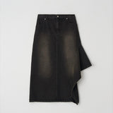 Denim Unbalanced Pleats Skirt