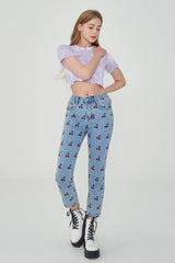 ストレートフィットチェリー刺繍デニムパンツ/ STRAIGHT FIT CHERRY EMBROIDERY DENIM PANTS [6851]