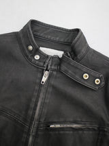 ピグメントウォッシュドレザージャケット/Pigment Washed Leather Jacket - Charcoal