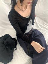 Lityu Trans-season frill strap see-through long-sleeved cardigan