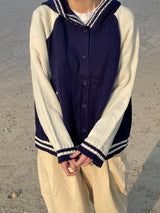 Navi button hood cardigan 