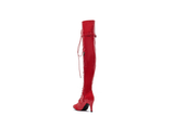 Thigh High Buckle Heel Boots(Red)