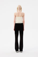 チェリーレースブーツカットパンツ / CHERRY LACE BOOTCUT PANTS [BLACK]