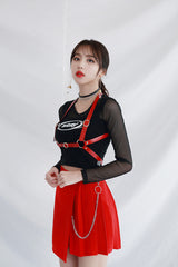 レイヤードロングスリーブメッシュトップ/TOP(6348) Layered Long Sleeve Mesh Tee