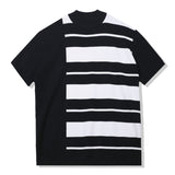 MOCK NECK HALF STRIPE KNIT T-SHIRT BLACK (6554118652022)