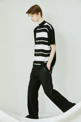 MOCK NECK HALF STRIPE KNIT T-SHIRT BLACK (6554118652022)