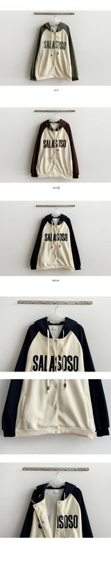 [Wool Lining] サラジャマエンブロイダリーラグランカラードフーディドジャンパー
