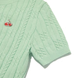 スモールチェリーケーブルクロップ丈のショットスリーブニット／SMALL CHERRY CABLE CROP SHORT SLEEVE KNIT [MINT]