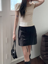 レクトリブドパフスクエアネック半袖Tシャツ / Recto Ribbed Puff Square Neck Short Sleeve T-shirt