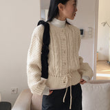 [Wool 15] Illa Twisted Ribbon Strap Long Sleeve Knit Cardigan
