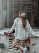 (UNISEX) ケーブルハートラウンドニット