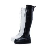 Platform Lace-Up Long Boots(Black)
