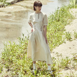 ボタンポイントパフドレス/[LINE] Button Point Puff Dress