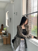 Hilchi See-Through Check Boxy Oversize Fit Long-Sleeved Shirt