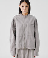 NO COLLAR CROPED JACKET (GRAY) / SET-UP