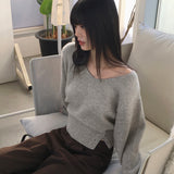 Bien オフショルダー2WAYボタンスリットVネック長袖ニット
