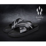 DAVID STONE ジッパー X リング レザー クロス サンダル / DAVID STONE ZIPPER X RING LEATHER CROSS SANDALS