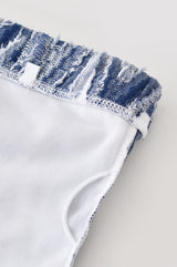 デニムジャカード チューブトップ＆スリットミニスカート セット/Denim jacquard tube top & mini skirts two piece set (navy)