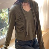 [Scarp Set] Purden V-neck Side Shirring Cropped Long-Sleeved T-shirt