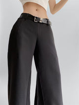 Belted semi bootcut slacks