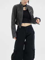 ピグメントウォッシュドレザージャケット/Pigment Washed Leather Jacket - Charcoal