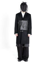 Leather Biker Paneled Wool Coat