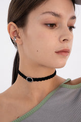 ビンテージオーバルループオンブラックニットチョーカー/Vintage oval rope on black knit choker necklace