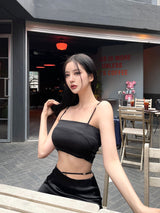 クイーンカードサテンジュエリーチューブトップ / 920. Queen card satin jewellery top (3color)